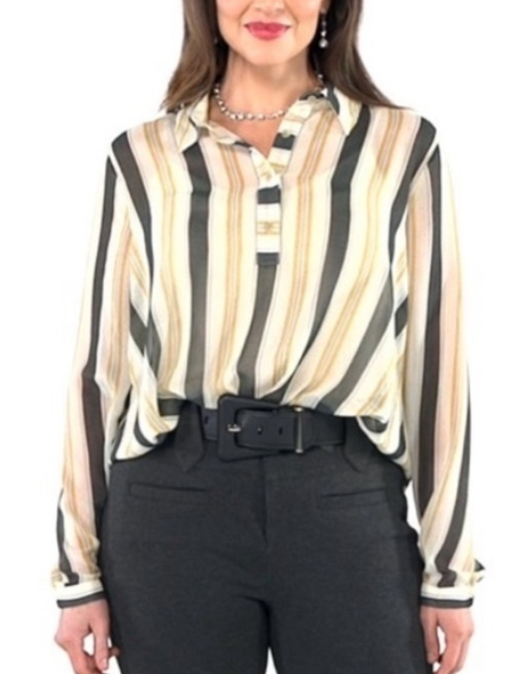 Like New  Cabi #4339 Caliber Semi Sheer Striped Blouse Size: L